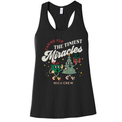 Christmas NICU Nurse Tiniest Miracles Winter Xmas Neonatal ICU Rn  Women's Racerback Tank