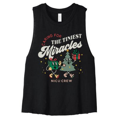 Christmas NICU Nurse Tiniest Miracles Winter Xmas Neonatal ICU Rn  Women's Racerback Cropped Tank