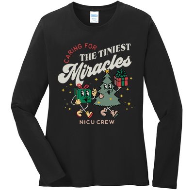 Christmas NICU Nurse Tiniest Miracles Winter Xmas Neonatal ICU Rn  Ladies Long Sleeve Shirt