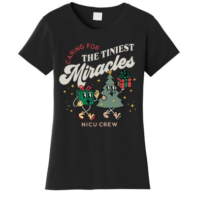 Christmas NICU Nurse Tiniest Miracles Winter Xmas Neonatal ICU Rn  Women's T-Shirt