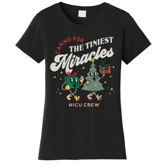 Christmas NICU Nurse Tiniest Miracles Winter Xmas Neonatal ICU Rn  Women's T-Shirt