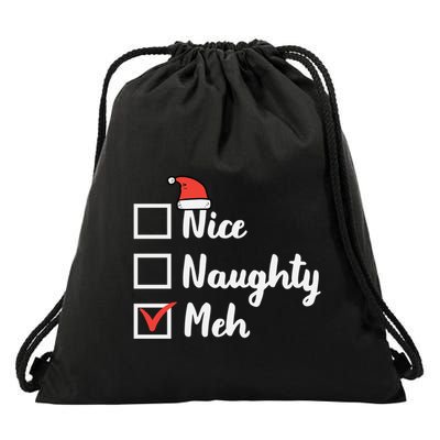Christmas Nice Naughty Meh Funny Xmas List Gift Drawstring Bag