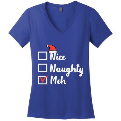 Christmas Nice Naughty Meh Funny Xmas List Gift Women's V-Neck T-Shirt