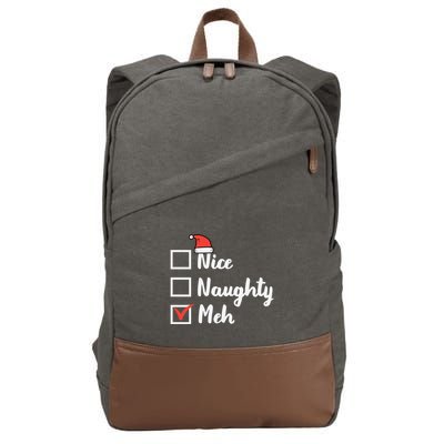 Christmas Nice Naughty Meh Funny Xmas List Gift Cotton Canvas Backpack