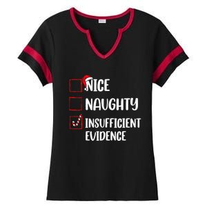 Christmas Nice Naughty Insufficient Evidence Santa Ladies Halftime Notch Neck Tee