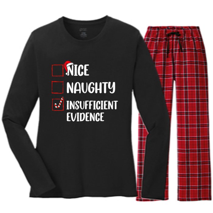 Christmas Nice Naughty Insufficient Evidence Santa Women's Long Sleeve Flannel Pajama Set 