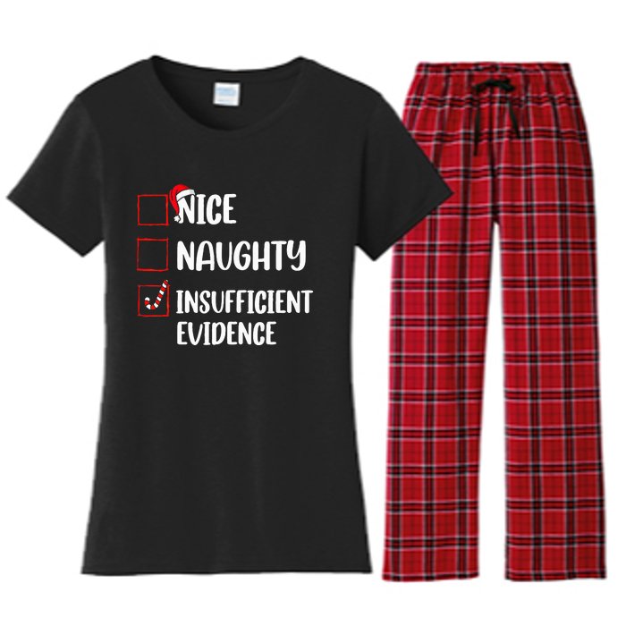 Christmas Nice Naughty Insufficient Evidence Santa Women's Flannel Pajama Set