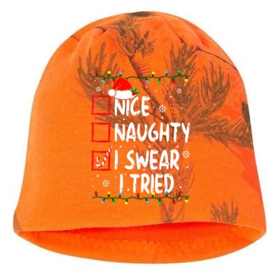 Christmas Nice Naughty I Swear I Tried Funny Xmas List Kati - Camo Knit Beanie