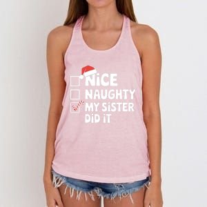 Christmas Nice Naughty Sister Did It Xmas Family Cool Gift Women's Knotted Racerback Tank