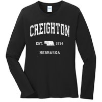 Creighton Nebraska Ne Vintage Athletic Sports Ladies Long Sleeve Shirt