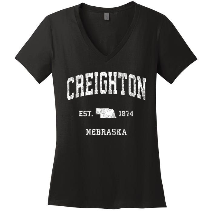 Creighton Nebraska Ne Vintage Athletic Sports Women's V-Neck T-Shirt