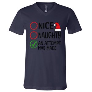 Christmas Nice Naughty An Attempt Was Made Xmas List Santa V-Neck T-Shirt