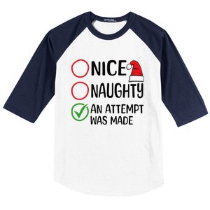 Christmas Nice Naughty An Attempt Was Made Xmas List Santa Baseball Sleeve Shirt