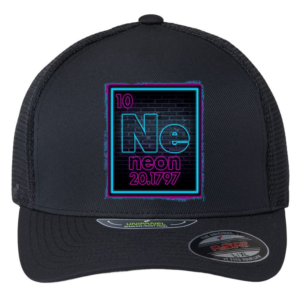 Cool NE Neon Light Periodic Table Element Flexfit Unipanel Trucker Cap