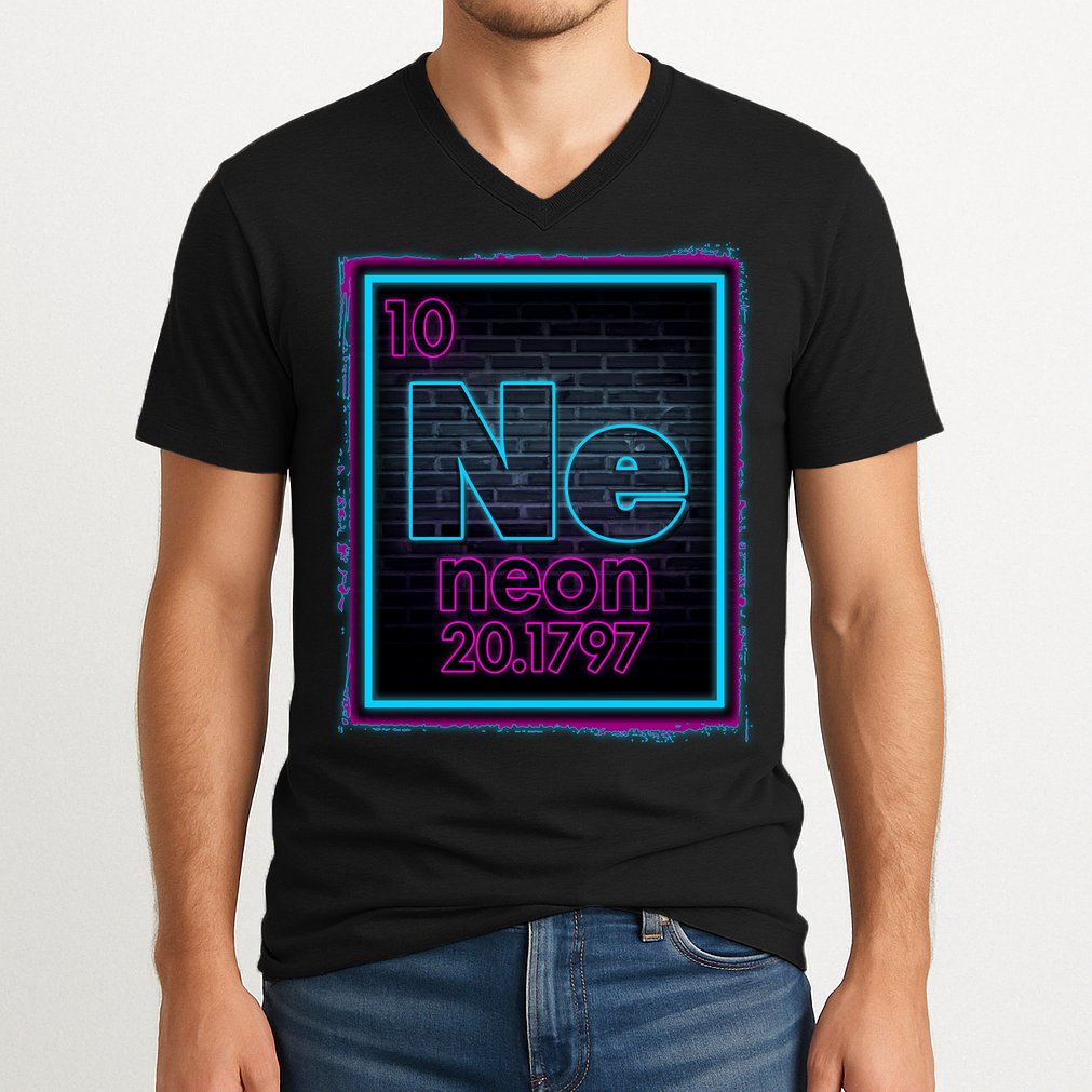 Cool NE Neon Light Periodic Table Element V-Neck T-Shirt