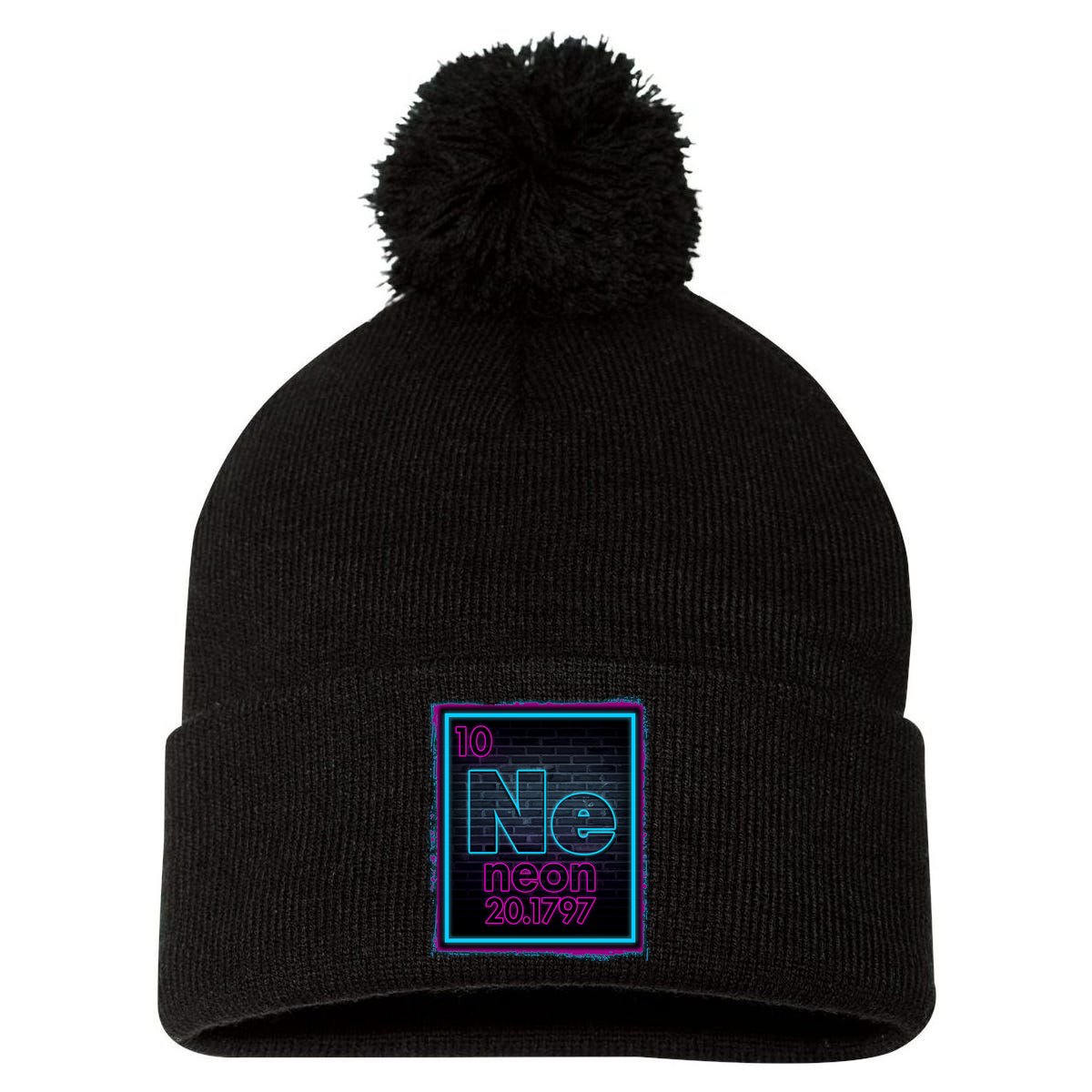 Cool NE Neon Light Periodic Table Element Pom Pom 12in Knit Beanie