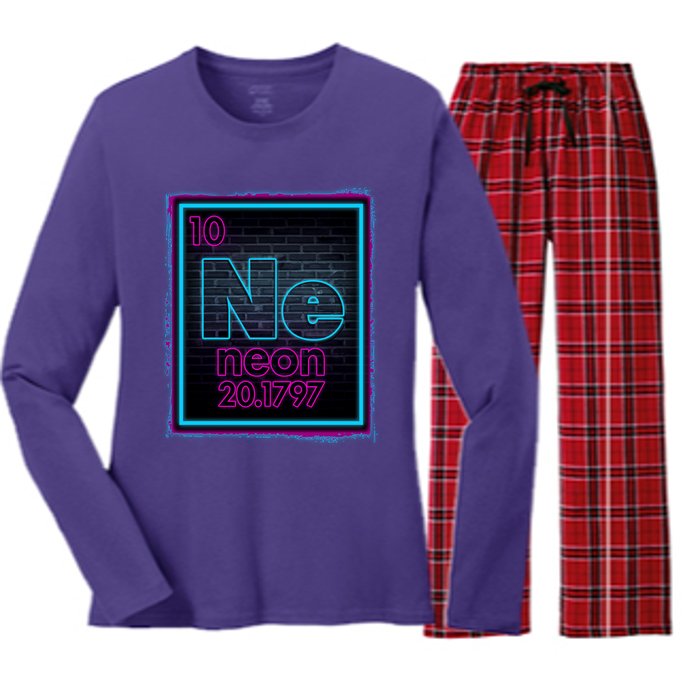 Cool NE Neon Light Periodic Table Element Women's Long Sleeve Flannel Pajama Set 