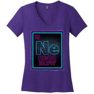 Cool NE Neon Light Periodic Table Element Women's V-Neck T-Shirt