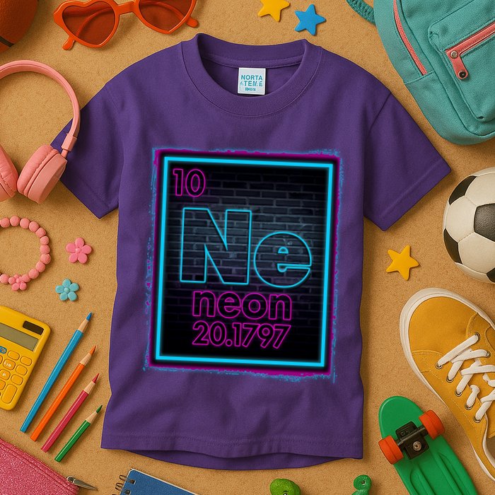 Cool NE Neon Light Periodic Table Element Kids T-Shirt