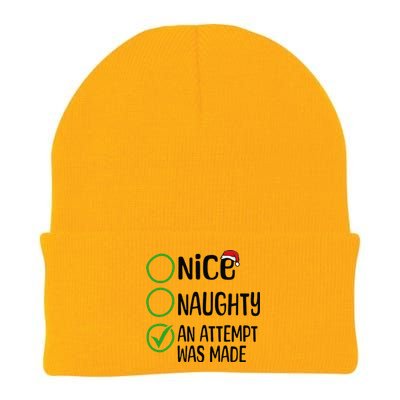 Christmas Nice Naughty An Attempt Was Made Xmas List Santa Knit Cap Winter Beanie