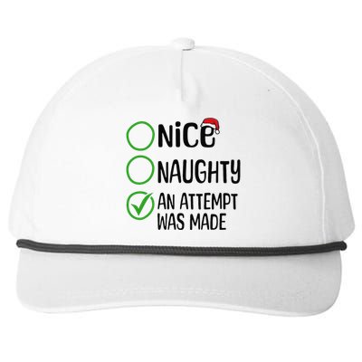 Christmas Nice Naughty An Attempt Was Made Xmas List Santa Snapback Five-Panel Rope Hat