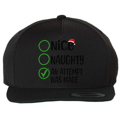 Christmas Nice Naughty An Attempt Was Made Xmas List Santa Wool Snapback Cap