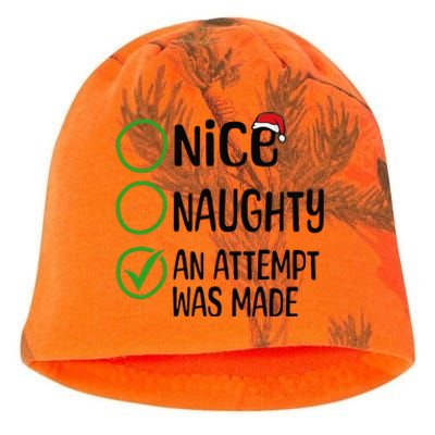 Christmas Nice Naughty An Attempt Was Made Xmas List Santa Kati - Camo Knit Beanie