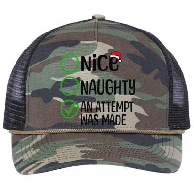 Christmas Nice Naughty An Attempt Was Made Xmas List Santa Retro Rope Trucker Hat Cap