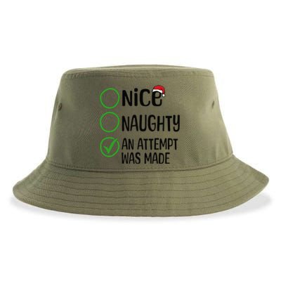 Christmas Nice Naughty An Attempt Was Made Xmas List Santa Sustainable Bucket Hat