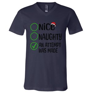 Christmas Nice Naughty An Attempt Was Made Xmas List Santa V-Neck T-Shirt