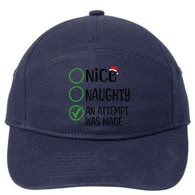 Christmas Nice Naughty An Attempt Was Made Xmas List Santa 7-Panel Snapback Hat