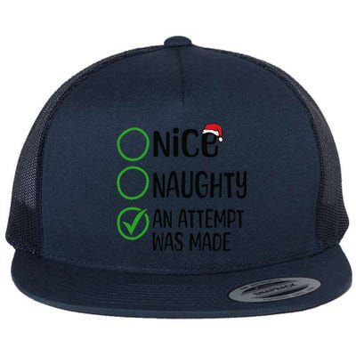 Christmas Nice Naughty An Attempt Was Made Xmas List Santa Flat Bill Trucker Hat