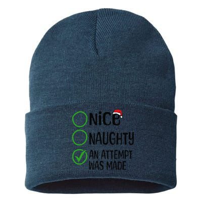 Christmas Nice Naughty An Attempt Was Made Xmas List Santa Sustainable Knit Beanie