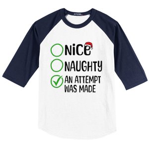 Christmas Nice Naughty An Attempt Was Made Xmas List Santa Baseball Sleeve Shirt