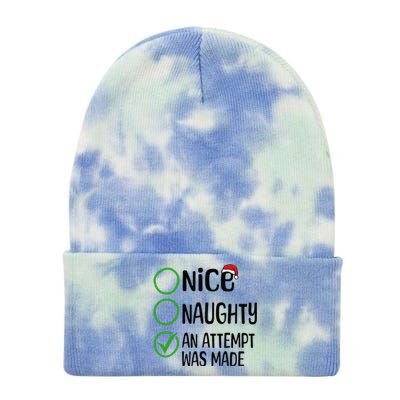 Christmas Nice Naughty An Attempt Was Made Xmas List Santa Tie Dye 12in Knit Beanie