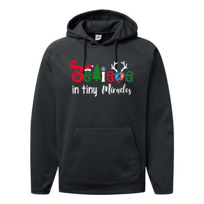 Christmas NICU Nurse Believe In Tiny Miracles Performance Fleece Hoodie