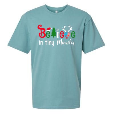 Christmas NICU Nurse Believe In Tiny Miracles Sueded Cloud Jersey T-Shirt