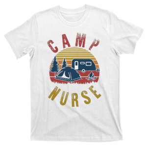 Camp Nurse Nursing Outdoor Summer Camping Retro Sunset T-Shirt