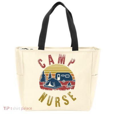 Camp Nurse Nursing Outdoor Summer Camping Retro Sunset Zip Tote Bag