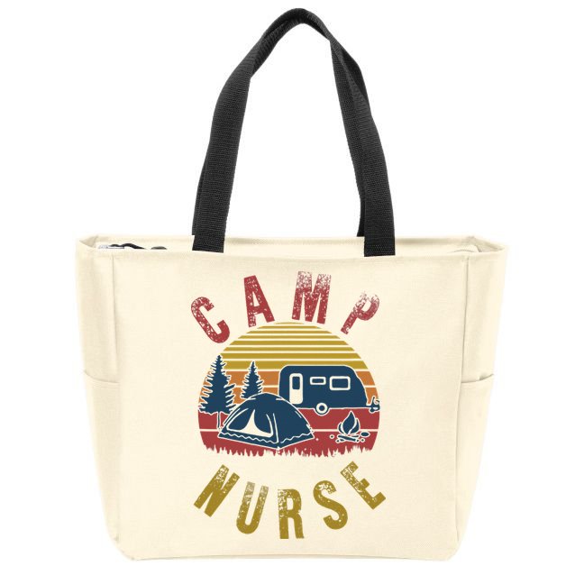 Camp Nurse Nursing Outdoor Summer Camping Retro Sunset Zip Tote Bag