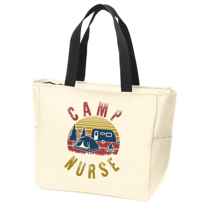 Camp Nurse Nursing Outdoor Summer Camping Retro Sunset Zip Tote Bag