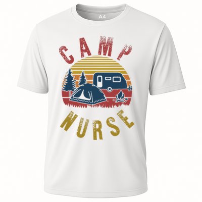 Camp Nurse Nursing Outdoor Summer Camping Retro Sunset Performance Shirt