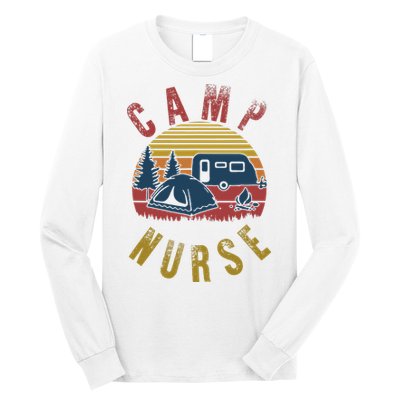 Camp Nurse Nursing Outdoor Summer Camping Retro Sunset Long Sleeve Shirt