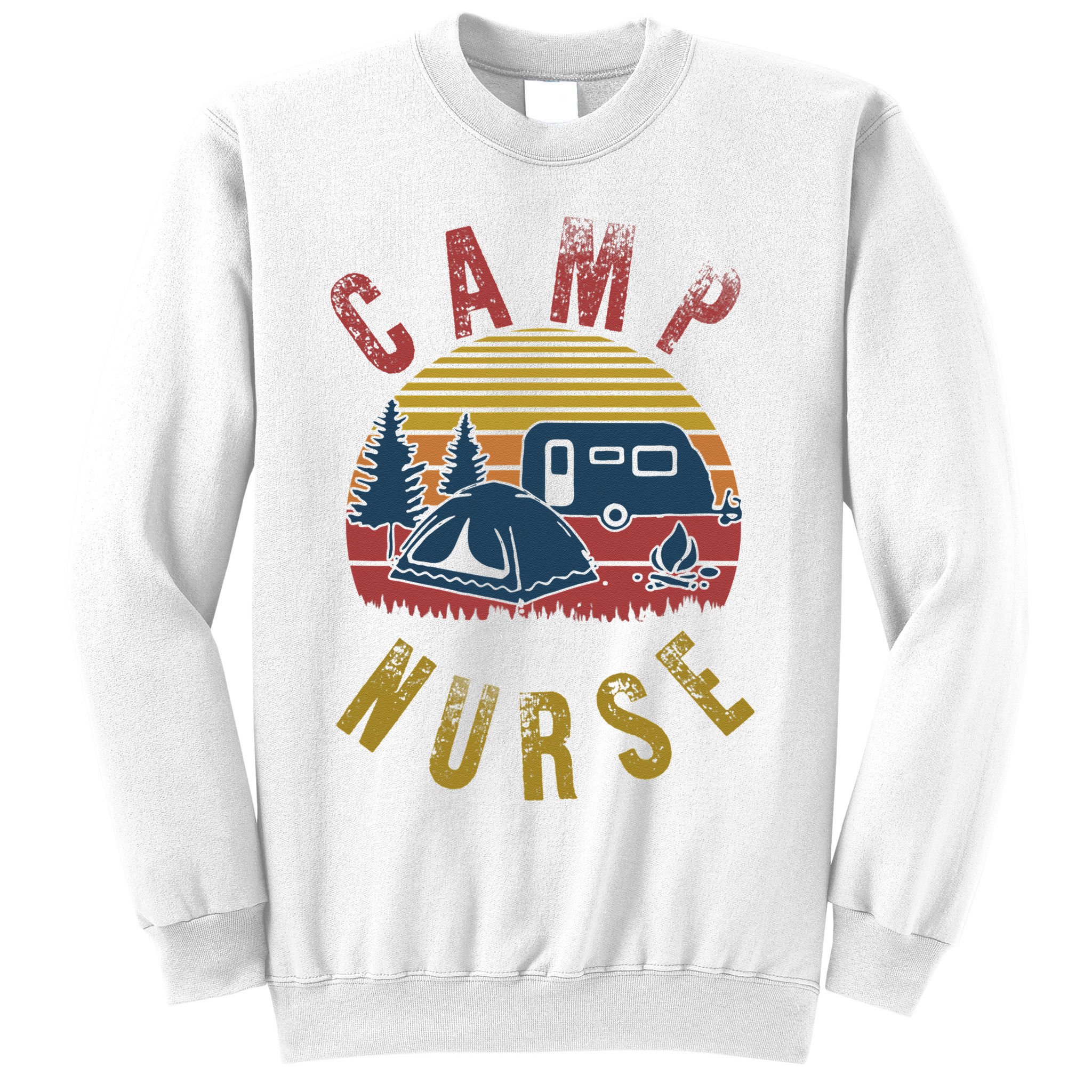 Camp Nurse Nursing Outdoor Summer Camping Retro Sunset Sweatshirt