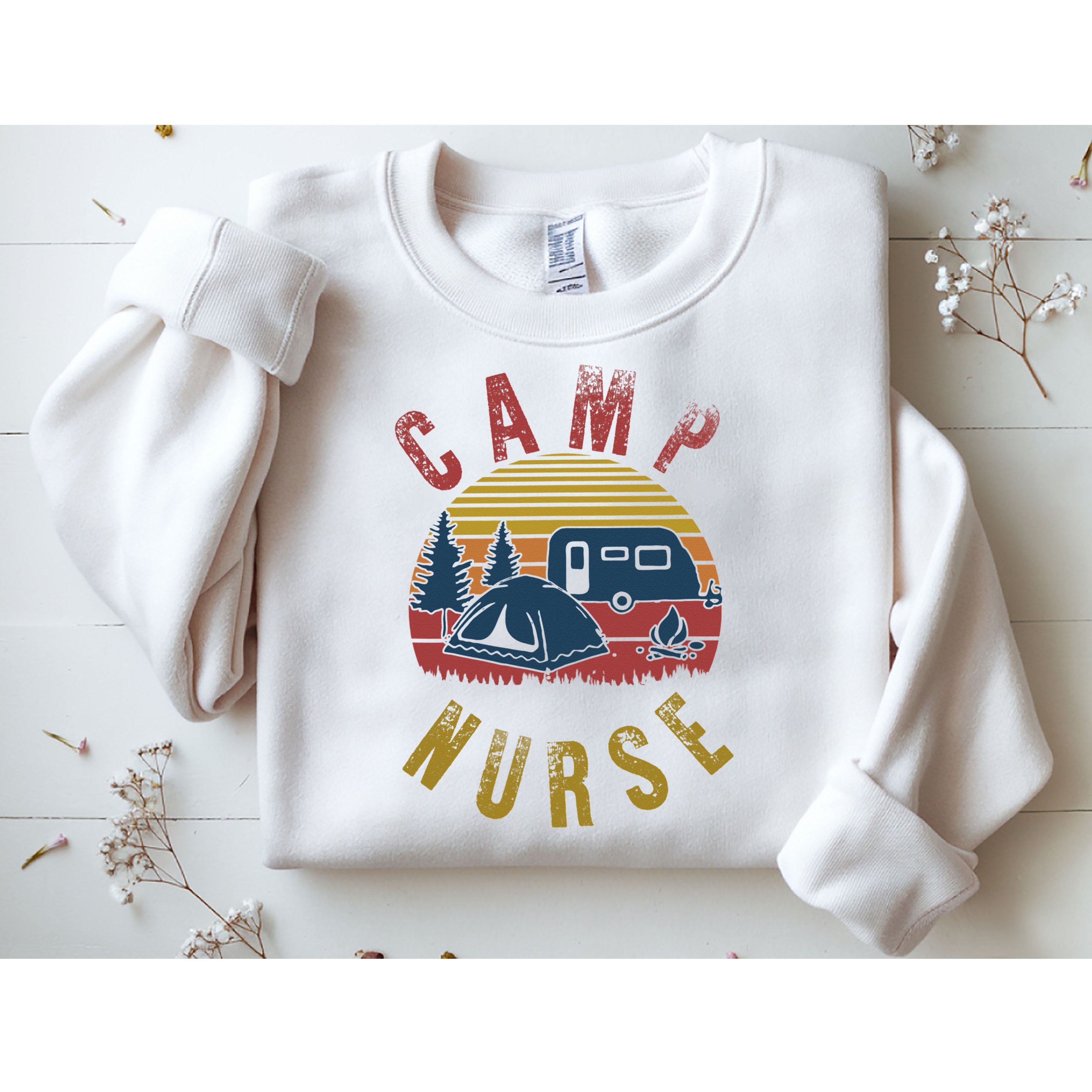 Camp Nurse Nursing Outdoor Summer Camping Retro Sunset Sweatshirt