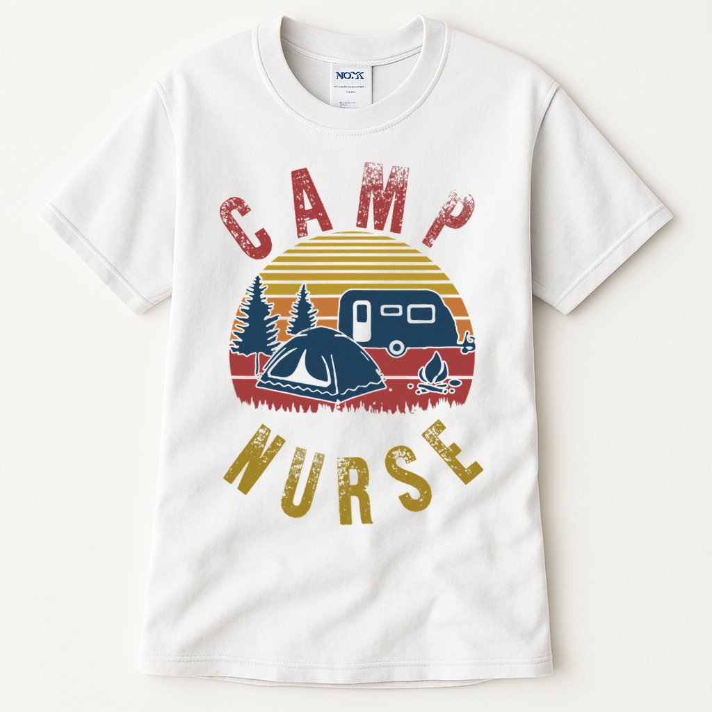 Camp Nurse Nursing Outdoor Summer Camping Retro Sunset Tall T-Shirt