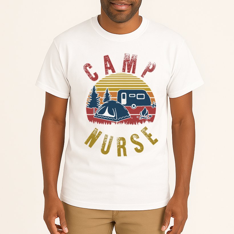 Camp Nurse Nursing Outdoor Summer Camping Retro Sunset Tall T-Shirt