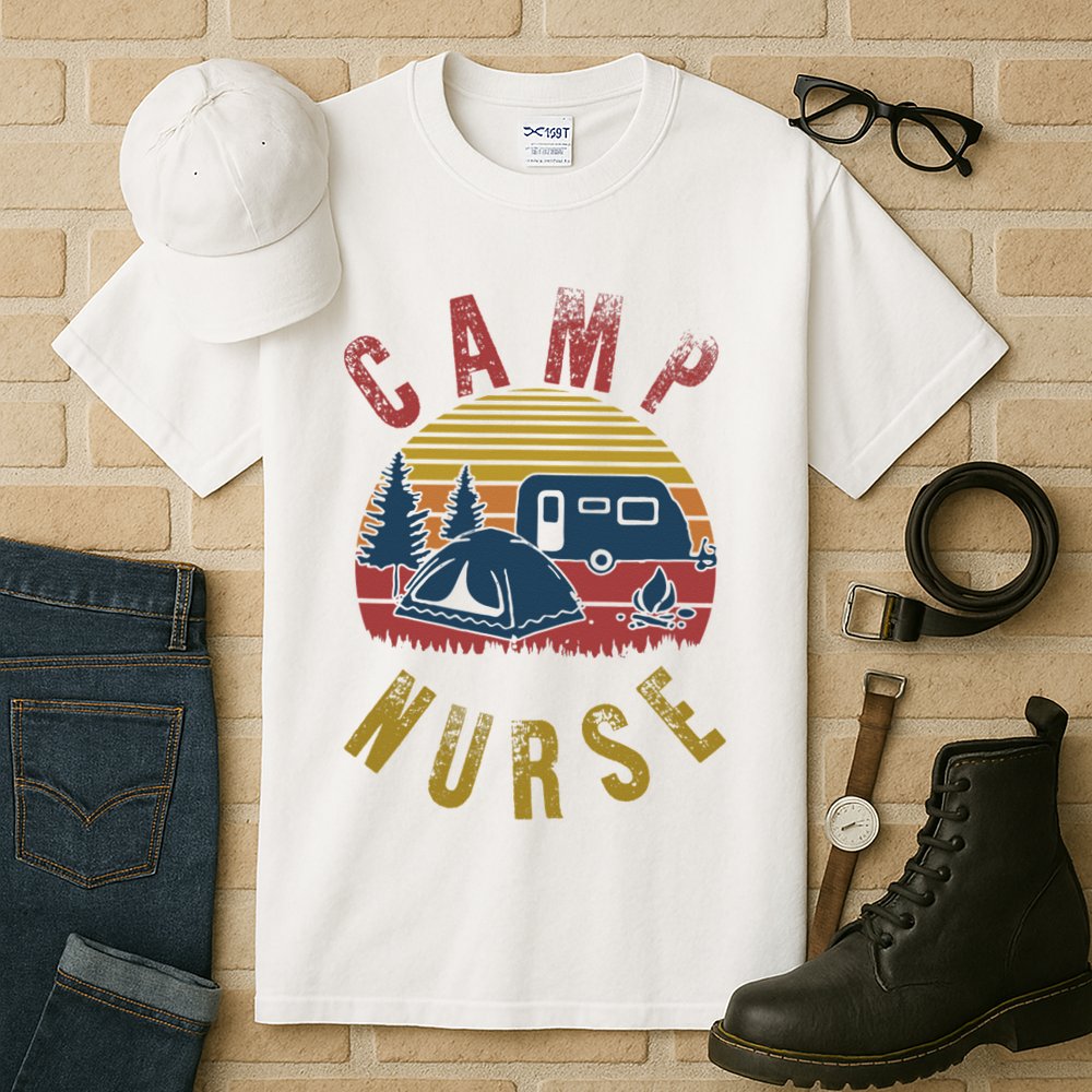 Camp Nurse Nursing Outdoor Summer Camping Retro Sunset Tall T-Shirt