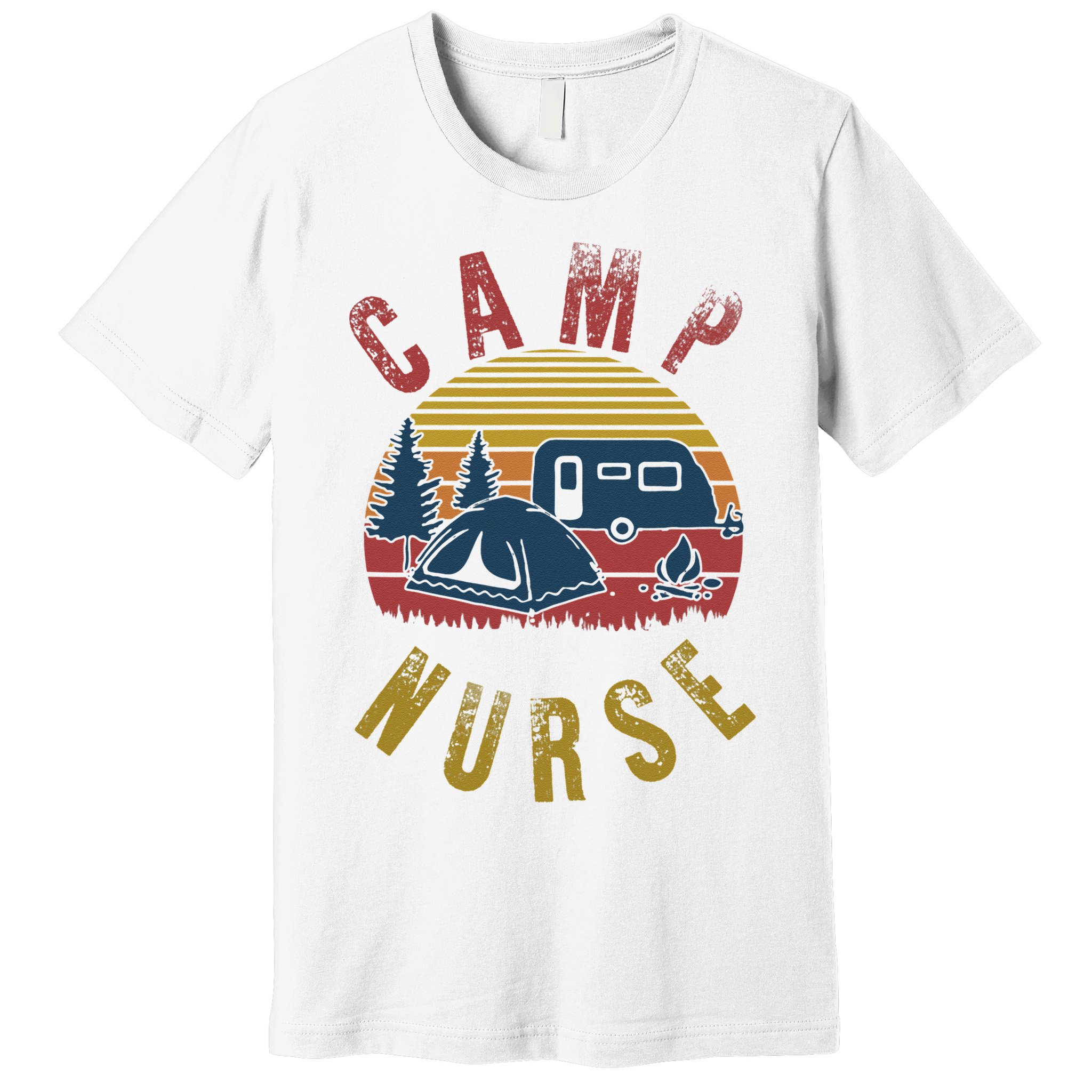 Camp Nurse Nursing Outdoor Summer Camping Retro Sunset Premium T-Shirt
