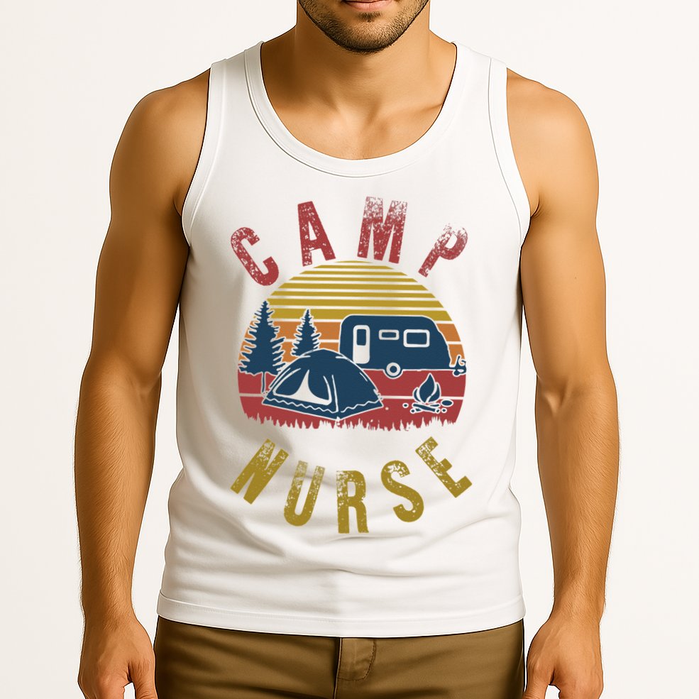Camp Nurse Nursing Outdoor Summer Camping Retro Sunset Tank Top
